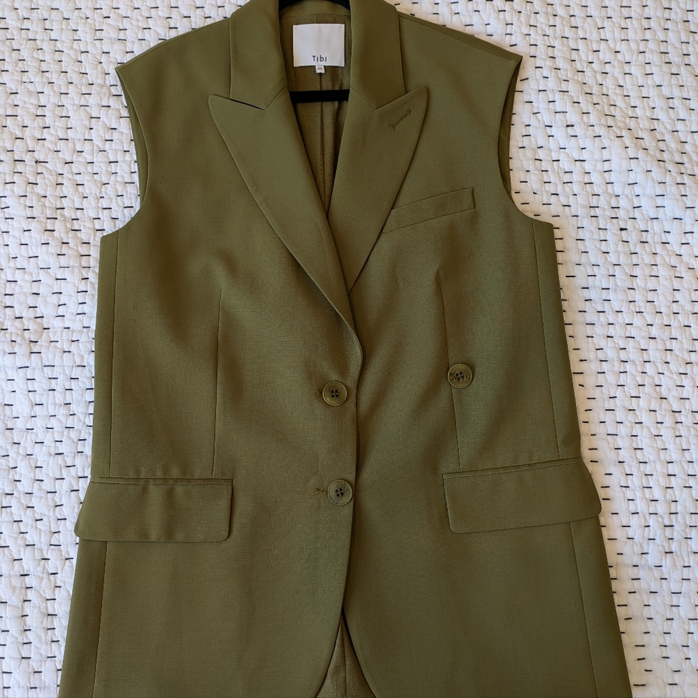 Tibi Tropical Wool Liam Vest Dark Hazel XS